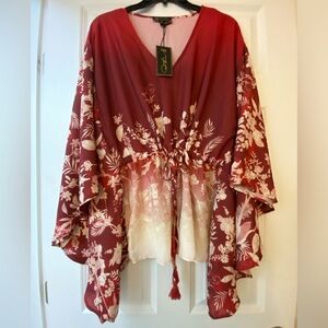 DG2 by Diane Gilman Printed Charmeuse V-Neck Tie Waist Poncho